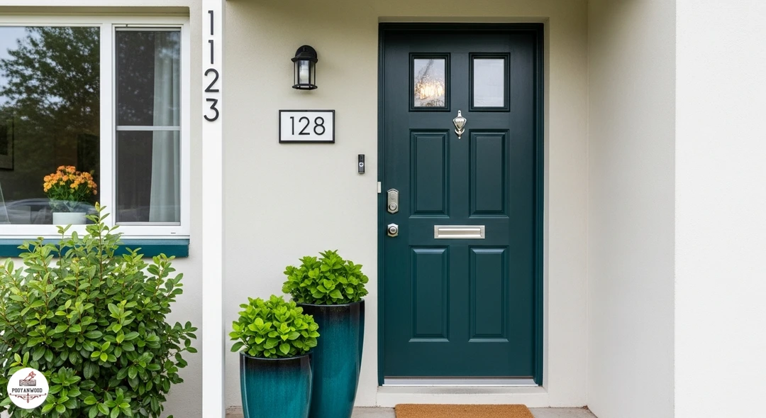 بهبود نمای خانه با رنگ آمیزی درب ورودی و افزودن گیاهان