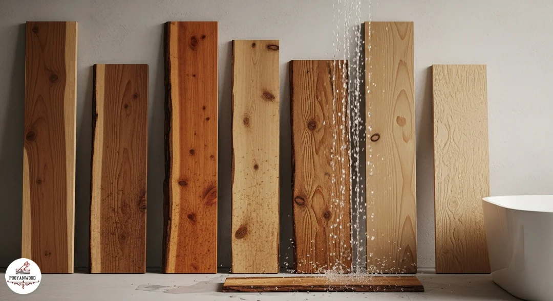 نمونه های مختلف از چوبهای طبیعی ضد آب مانند ساج و سدر