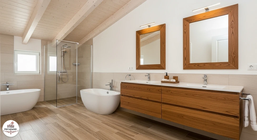 کاربردهای متنوع چوب در کفپوش سقف و روشویی حمام