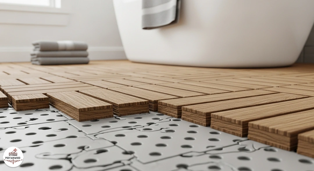 کفپوش حمام با تایل های زیبای ترمووود