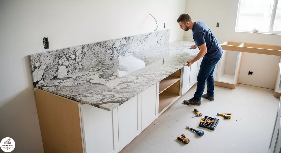 نصب صفحه تاپس روی یونیت کابینت
